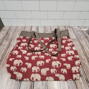 Jewell All Over Print Elephant Canvas Tote Bag Red Gray Cotton Shoulder Bag